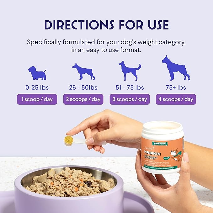 WONDER PAWS Organic Pumpkin for Dogs – with Apple, Sweet Potato & Enzymes – Supports Digestion, Stool & Gut Health – Use as Fiber Topper or Mix with Water for Pumpkin Puree