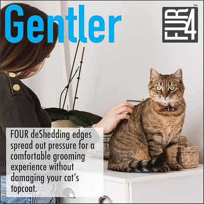 FUR4 deShedding Cat Brush for Long Hair Cats – Pet Hair Brush with 4 Carbon Fiber Edges – deShedding Tool Removes Loose Fur – Gentle & Effective Cat Grooming Brush for Shedding