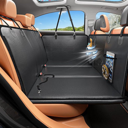 HOB4U Back Seat Extender for Dogs, PU Leather Dog Car Seat Cover for Back Seat with Hard Bottom, 100% Waterproof, Scratch Proof and Anti Slip Dog Hammock for Cars and SUVs, Holds 400 lbs