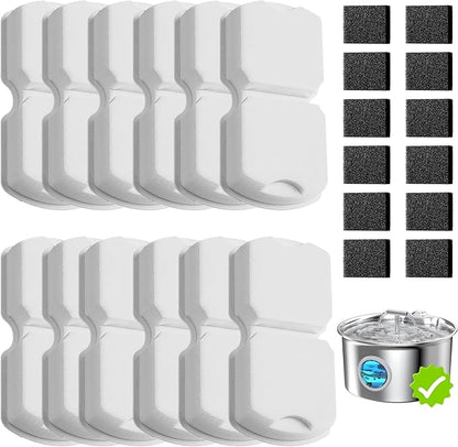 UMOCUOY Cat Water Fountain Filter: 24 Pet Fountain Replacement Screen for Stainless Steel - 12 Carbon Filters & 12 Foam Filters - Suitable for Cat Water Fountain Stainless Steel S17
