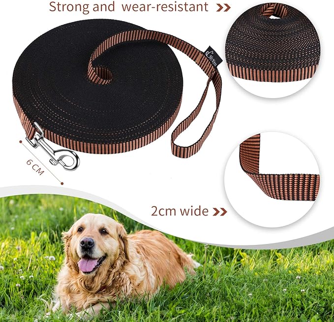 Hi Kiss Dog/Puppy Obedience Recall Training Agility Lead - 15ft 20ft 30ft 50ft 100ft Training Leash - Great for Training, Play, Camping, or Backyard(15ft,Black_Orange)