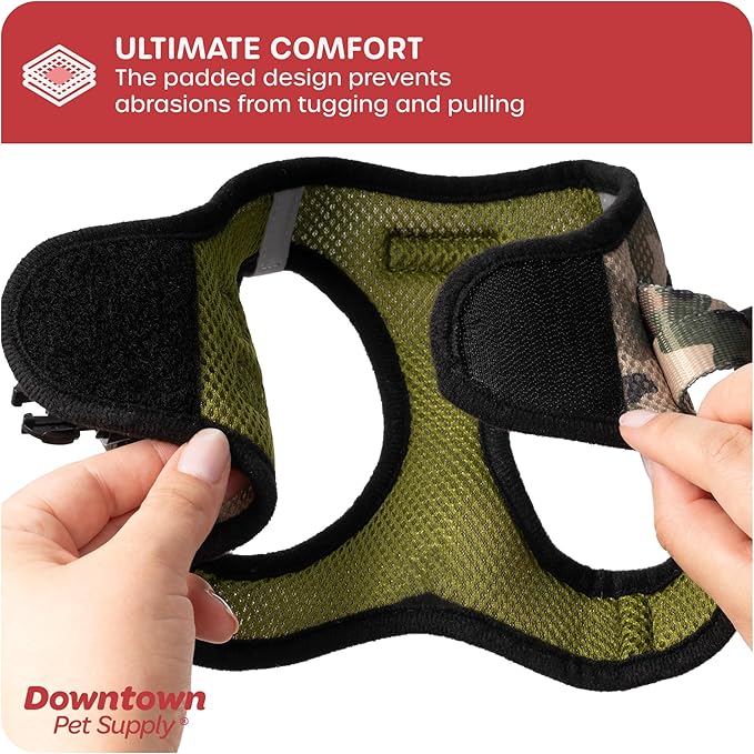 Downtown Pet Supply Step-in Dog Harness for Small Dogs - X-Small, Camo Green - Adjustable, No Pull, Reflective Trim, Padded Mesh Fabric, Buckle Strap