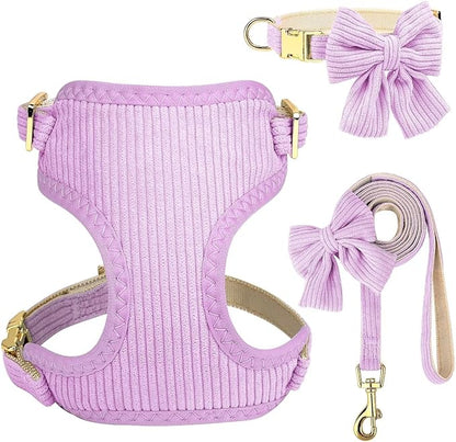 Didog Cute Small Dog Harness Collar and Leash Set with Bowtie, Breathable Soft Mesh Padded Puppy Harness, Dog Harness for Small Dogs Daily Walks Parties, Holiday Gatherings & Gifts, Purple, S