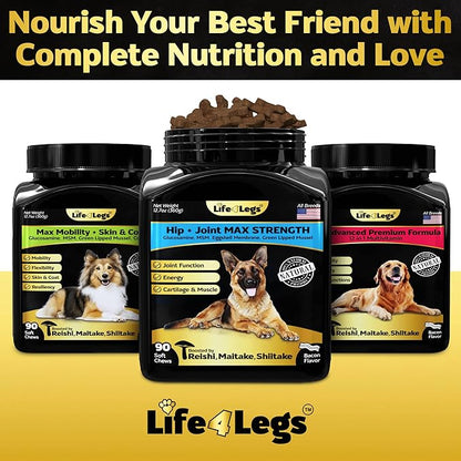 Life4Legs - Soft Chews Hip and Joint Supplement for Dogs - Dog Joint Pain Relief Treats - Glucosamine, Chondroitin, Turmeric- Mobility Bites Supplement