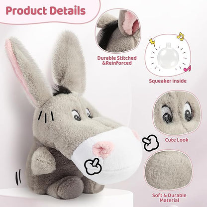 JKW Stuffed Animal Donkey Pet Toys, Plush Squeaky Donkey Puppy Toys, Cute Toys for Small Dogs, Grey, 8 Inch