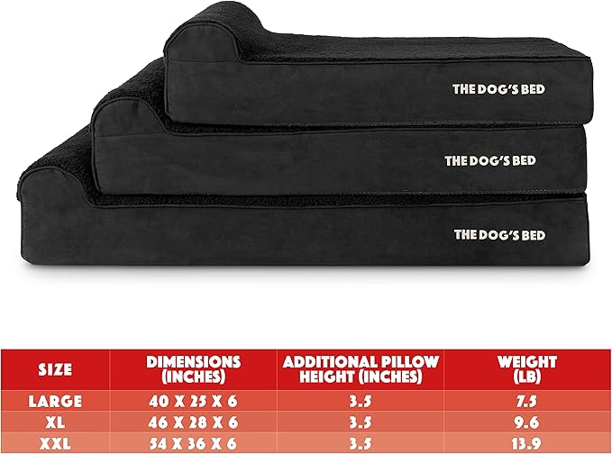 The Dog’s Bed Orthopedic Headrest Dog Bed XXL Black Plush, Memory Foam, Pain Relief for Arthritis, Hip & Elbow Dysplasia, Post Surgery, Lameness, Waterproof Washable Cover, Veterinary Approved