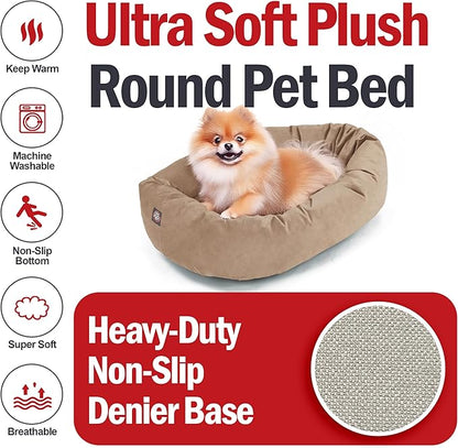 Majestic Pet 24 Inch Suede Calming Dog Bed Washable 24x19x7 (Inch) – Cozy Soft Round Donut Dog Bed with Spine Support for Dogs to Rest Their Head - Pet Bed Small – Stone (2025)