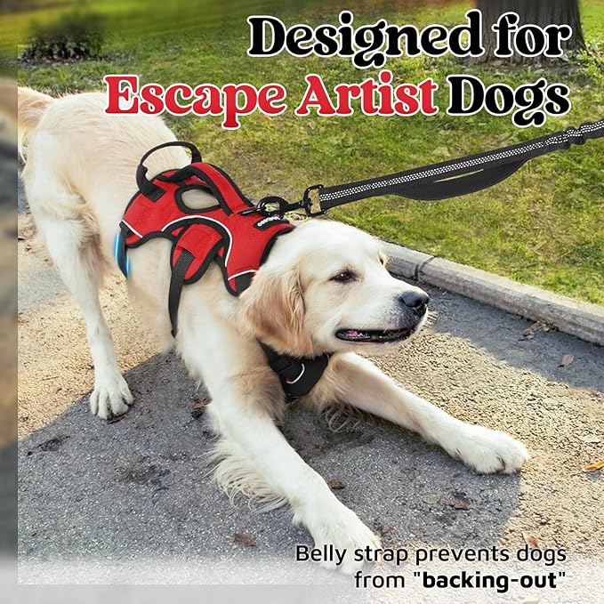 rabbitgoo Escape Proof Dog Harness, Soft Padded Full Body Pet Harness, Reflective Adjustable No Pull Vest with Lift Handle and Leash Clip for Large Dogs Walking Hiking Training, XL, Red