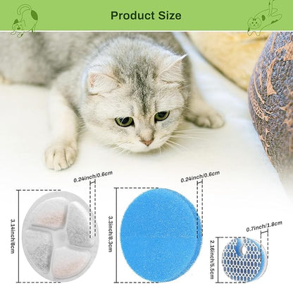 10 Pack Cat Fountain Filter Replacement for Round 2.2L/73oz Automatic Pet Water Fountain, Stainless Steel Cat Water Fountain Filters, Triple Filtration System, Activated Carbon Filters