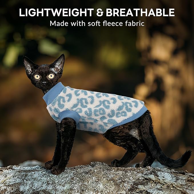 PUMYPOREITY Winter Warm Cat Sweater - Super Soft & Elastic Knit with Plush Fleece, Easy-On Design with Ribbed Neck & Cuffs, Stretchy Cat Outfit for Indoor/Outdoor Use,Blue, L