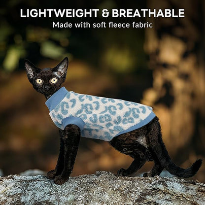 PUMYPOREITY Winter Warm Cat Sweater - Super Soft & Elastic Knit with Plush Fleece, Easy-On Design with Ribbed Neck & Cuffs, Stretchy Cat Outfit for Indoor/Outdoor Use,Blue, L