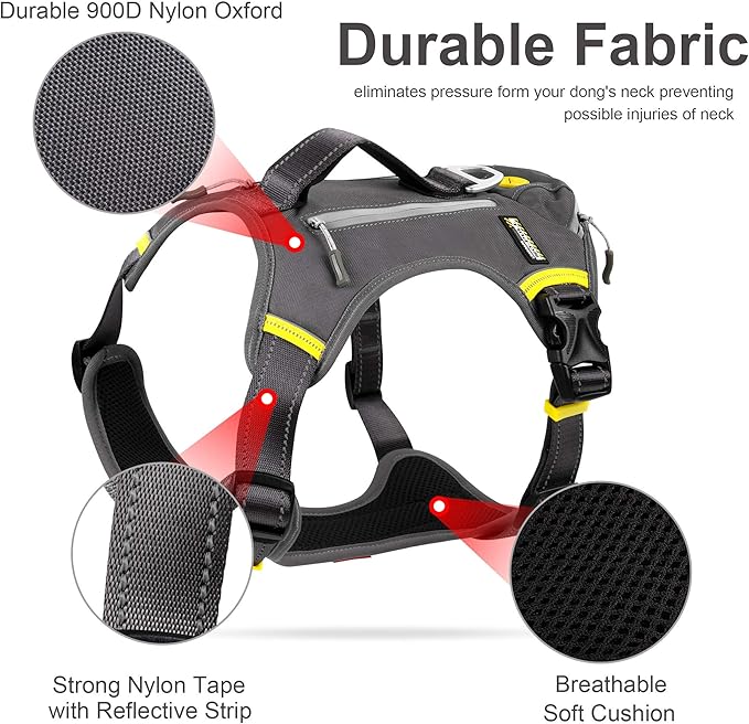 Fida Dog Harness, Multi-Functional No-Pull Pet Vest Harness with Saddle Bags Backpack, Front Leash Clip, Adjustable Soft Padded Reflective No-Choke Dog Vest Heavy Duty for X-Large Dog, XL,Black