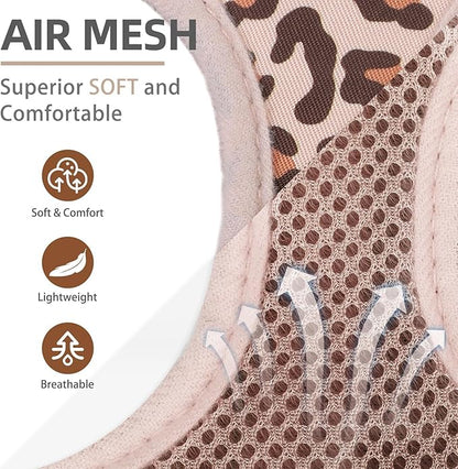 PUPTECK Dog Harness and Leash Set for Small Medium Dogs No Pull Step-in Soft Mesh Puppy Cat Vest Harnesses Reflective at Night, Brown Leopard Print, L