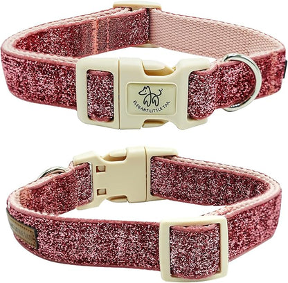 Elegant little tail Glittering Dog Collar, Cute Girl Pet Collar Pink Bling Pet Collars Durable Cotton Webbing Eco-Friendly Plastic Buckle Adjustable Dog Collars for Small Dog