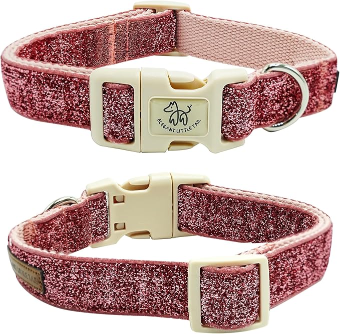 Elegant little tail Glittering Dog Collar, Cute Girl Pet Collar Pink Bling Pet Collars Durable Cotton Webbing Eco-Friendly Plastic Buckle Adjustable Dog Collars for X-Small Puppy