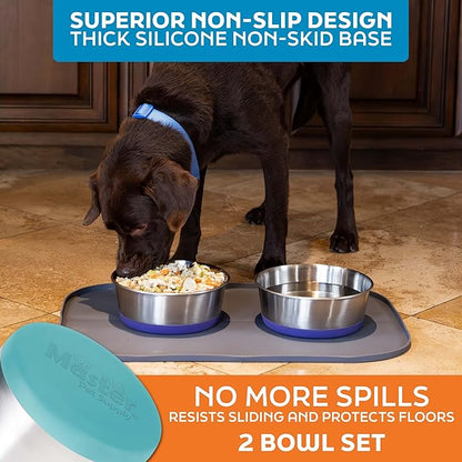 Master Pet Supply Stainless Steel Dog Bowls Set of 2 with Extra Thick Silicone Base - 8 Cup (64 oz) Aqua Sky, Non-Slip, Dishwasher Safe Metal Bowls, Pet Dog Food Bowl for Dogs, Cats, Anti Rust