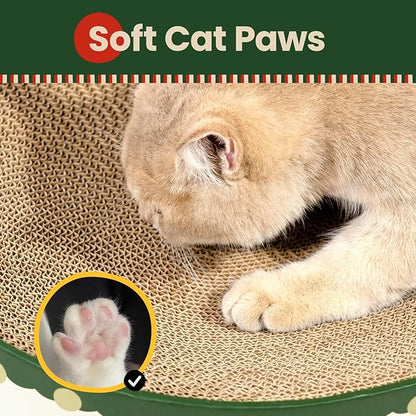Conlun Cat Scratcher Bed, 2 in 1 Oval Cat Scratching Board for Indoor Kitty Scratch Pad Corrugated Cardboard Lounge Bowl Nest Couch Sofas for Kittens, Includes Cat Toy, Christmas