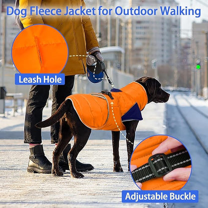 MIGOHI Warm Dog Jacket - Waterproof Small Dog Coat with Furry Collar, Windproof Dogs Fleece Vest, Reflective Cold Weather Coats for Small Dogs, Adjustable Buckle, Poodle,S,Orange
