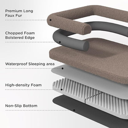 Bedsure Foldable Human Dog Bed - 2 in 1 Flexible Giant Human Dog Bed for Adult People with Supportive Bolster Egg Foam, Waterproof Liner, Calming Fluffy Faux Fur Orthopedic Big Bean Bed, Dark Grey