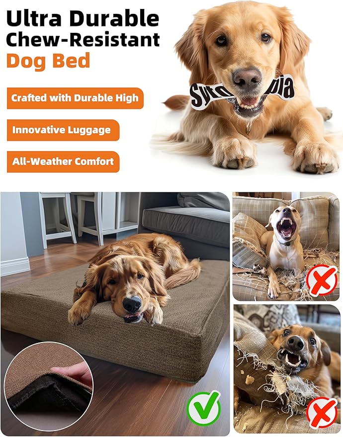 Sytopia 42 Inch Orthopedic Waterproof Dog Crate Bed for Extra Large Dogs, Removable Washable Cover, Egg Crate Foam Mat, Suitable for Dogs Up to 100 Lbs, Brown