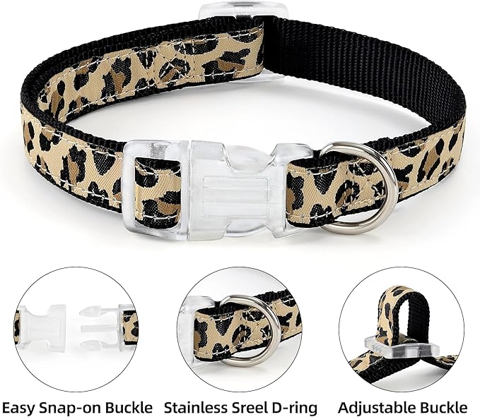Mile High Life Leopard Dog Harness Collar Leash Set, Adjustable No Pull Dog Halter Harness for Small Breed Dogs, Easy Control for Training Walking (Black, M Chest 15"-21", Neck 13"-17")
