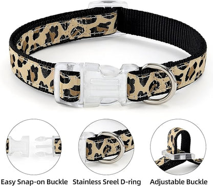 Mile High Life Leopard Dog Harness Collar Leash Set, Adjustable No Pull Dog Halter Harness for Small Breed Dogs, Easy Control for Training Walking (Black, M Chest 15"-21", Neck 13"-17")