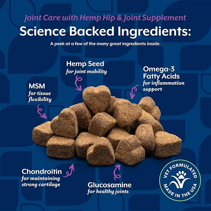 NaturVet – Hemp Joint Health For Dogs - Plus Hemp Seed | Supports Overall Joint Health | Enhanced with Glucosamine, MSM, Chondroitin & Antioxidants | 120 Soft Chews