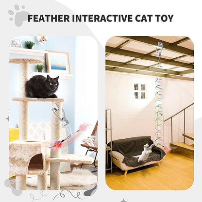 PANRIO Interactive Cat Toys for Indoor Cats, Automatic Hanging Door Feather Toy Mouse & Ribbon Wand Teaser,USB-Rechargeable Self Play Chase Exercise Feather Toys for Bored Indoor Adult & Kitten Cats