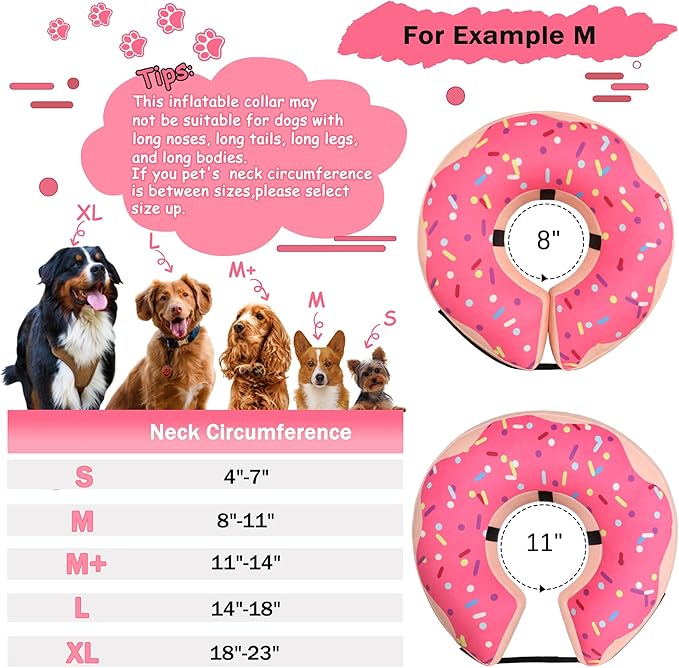 Inflatable Cone Collar for Large Medium Small Dogs, Soft Adjustable Recovery Collar for Dogs Cats,Dog Cone Neck Donut Alternative After Surgery(Pink,Small