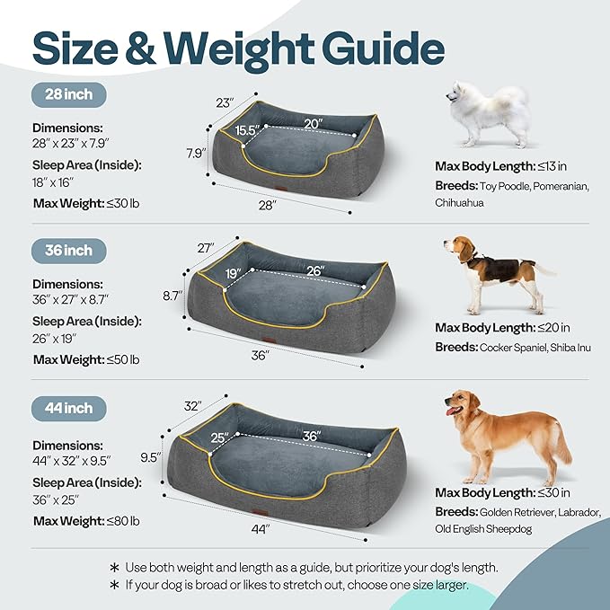 Orthopedic Medium Sized Dog Bed with Removable Washable Cover, Waterproof & Non-Slip Base, Cat Couch Sofa, Comfortable Pet Bed with Cooling/Warming, Dual-Layer Interior Padding, 28", Grey
