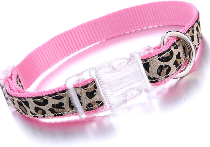 Mile High Life Leopard Dog Harness Collar Leash Set, Adjustable No Pull Dog Halter Harness for Small Breed Dogs, Easy Control for Training Walking (Pink, M Chest 15"-21", Neck 13"-17")