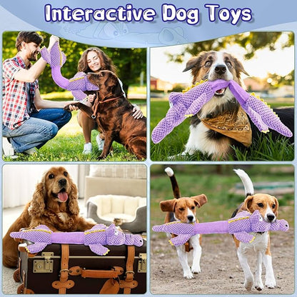 Interactive Tug of War Dog Toys for Small to Large Breeds-Squeaky Plush Puppy Toys with Crinkle Paper, Stuffed Chew Dog Toys to Keep Them Busy, Training Reward Gift (Purple)
