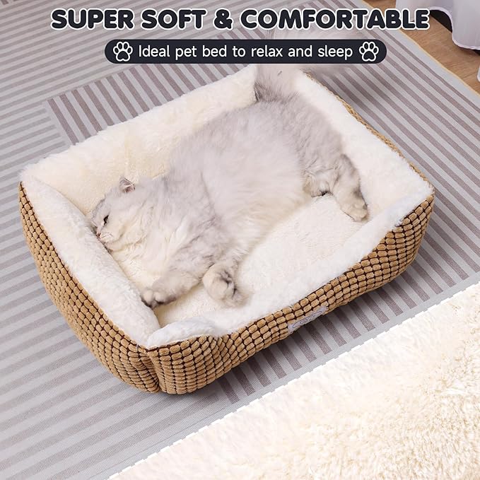 Baodan Small Dog Bed for Small Dogs, Cat Beds for Indoor Cats Washable, Rectangle Dog Bed, Warming Soft Calming Sleeping Puppy Bed Durable Pet Bed with Anti-Slip Bottom (20 inch, Coffee)