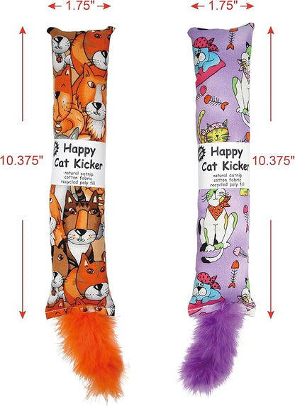 Jumpaws 2 Pack Natural Interactive Catnip Cat Kicker with Feathers, Bite Resistant Chew Toy, Crinkle Kicker, Accessories for Indoor Cat
