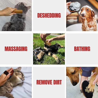 Wooden Pet Grooming Kit for Short-Haired & Double-Coated Dogs Cats Horses- Includes Bristle Brush, Massage Brushes & Deshedding Tools -Dog Brush for Shedding - Best Deshedding Comb - Idea Gift