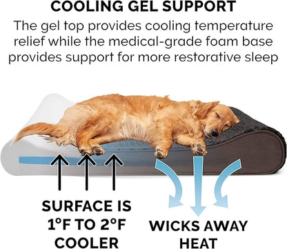 Furhaven Cooling Gel Dog Bed for Large Dogs w/ Removable Washable Cover, For Dogs Up to 150 lbs - Ultra Plush Faux Fur & Suede Luxe Lounger Contour Mattress - Chocolate, Jumbo Plus/XXL