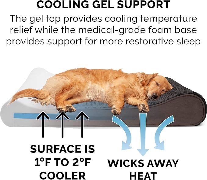 Furhaven Cooling Gel Dog Bed for Extra Large Dogs w/ Removable Washable Cover, For Dogs Up to 180 lbs - Ultra Plush Faux Fur & Suede Luxe Lounger Contour Mattress - Chocolate, Giant/XXXL