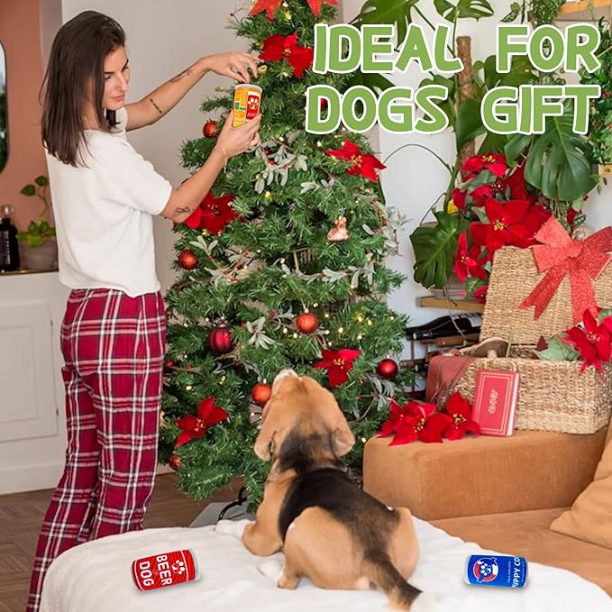 Plush Squeaky Dog Toy - Dog Beer Drink Shape Interactive Chew Toy for Small/Medium/Large Dogs, Stuffed Funny Dog Toys, Ideal for Indoor Home Play & Outdoor Activities, Puppy Birthday Gift (3 Pack)