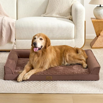 COZY KISS Dog Beds for Extra Large Dog, XXL Bolster Pet Couch with Waterproof Lining, Egg Crate Foam Sofa for Pets Up to 150 lbs, U-Shaped, 48x35x8 inch, Brown