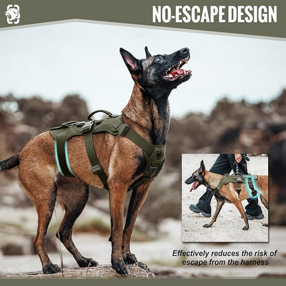 OneTigris Escape Proof Dog Harness, No Pull Dog Harness with Handles, Tactical Multi-Use Support Dogs Harnes for Large Dogs Everyday Wear Walking Hiking Training (Green, X-Large)