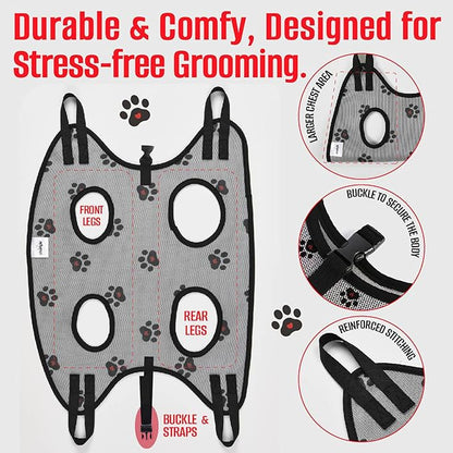 Dog Grooming Hammock for Dogs – Dog Restraint for Nail Trimming with Pet Nail Clipper – Dog Sling for Grooming, Dog Hammock for Nail Cutting & Grooming Harness (Legs Spacing:11-14”)/Max W:45lb)