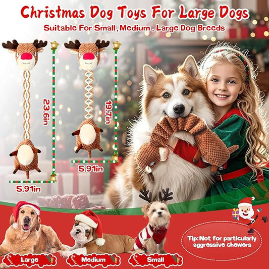 Jeefome Christmas Dog Toys for Large Dogs：Squeaky Tug of War Interactive Dog Toys with Crinkled Paper-Plush Puppy Toys Keep Them Busy