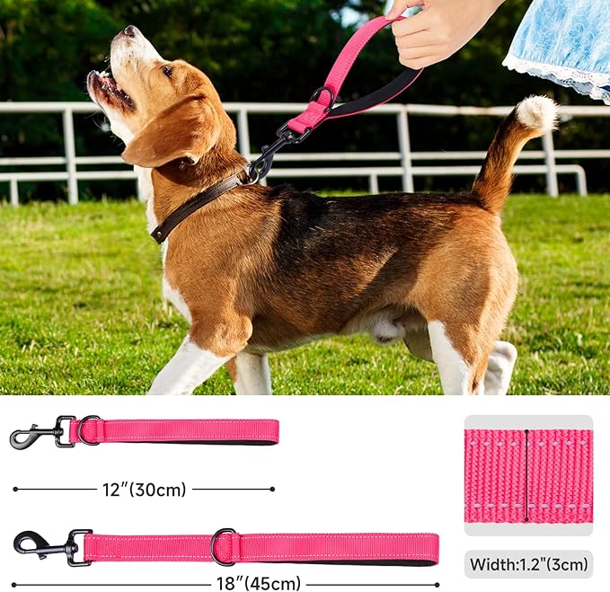Dog Leash, Short Dog Leash, Leashes for Large Breed Dogs,Traffic Padded Handle- Reflective Training Lead, Perfect for Medium to Large Dogs(12 Inch, Pink)