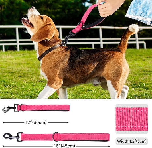 Dog Leash, Short Dog Leash, Leashes for Large Breed Dogs,Traffic Padded Handle- Reflective Training Lead, Perfect for Medium to Large Dogs(12 Inch, Pink)