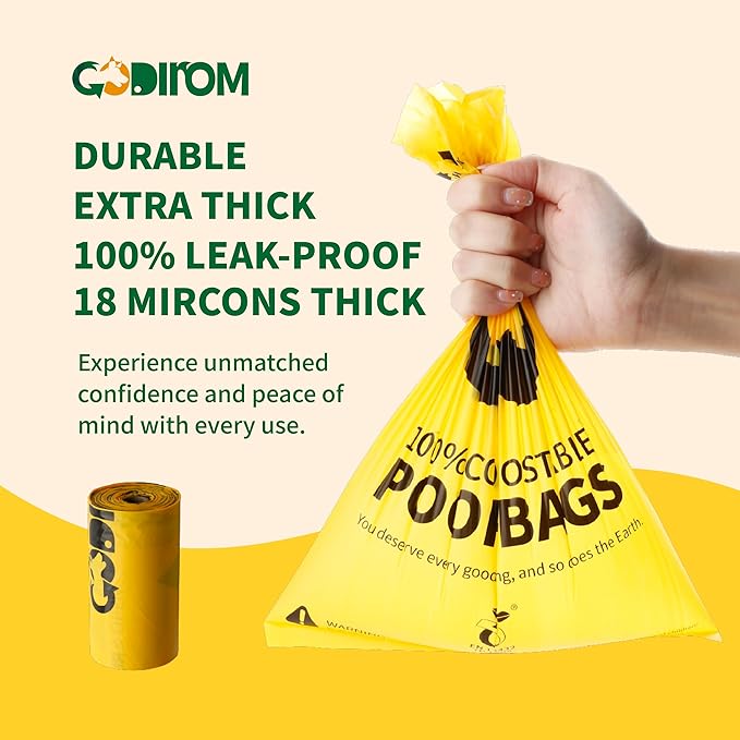 Certified 100% Home Compostable Poop Bags for Dogs, 120 Count Guaranteed Leak Proof and 18 Microns Extra Thick Waste Bag, 8 Rolls of Plant Based Doggie Poop Bag, No Scented with ASTM D6400 & EN13432