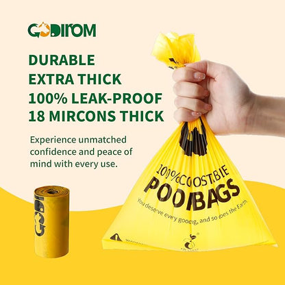 Certified 100% Home Compostable Poop Bags for Dogs, 120 Count Guaranteed Leak Proof and 18 Microns Extra Thick Waste Bag, 8 Rolls of Plant Based Doggie Poop Bag, No Scented with ASTM D6400 & EN13432