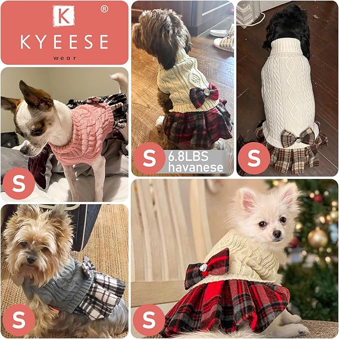 KYEESE Dog Sweater Soft Turtleneck Cat Sweaters Comfy Dogs Clothes with Bowtie Stretchy Knitwear Pet Sweater Dress Thick Dog Sweaters for Small Dogs Male Warm Pullover Pet Coats, Green, Small