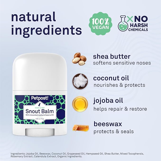 Petpost | Snout Balm for Dogs - Nourishing Snout Soother Balm Heals Dry Dog Noses with Moisturizing Ingredients - Organic Coconut Oil, Jojoba Oil, and Shea Butter 0.64 oz.