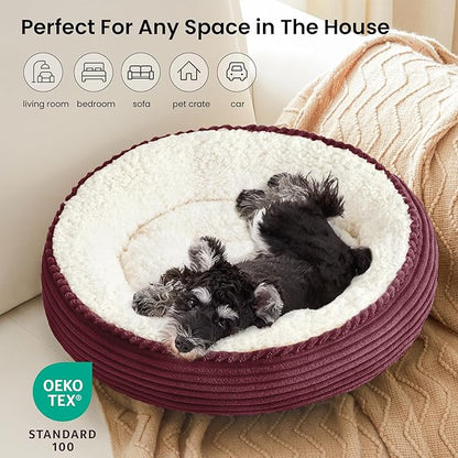 Love's cabin Round Donut Cat and Dog Cushion Bed, 25in Pet Bed for Small or Medium Dogs, Anti-Slip & Water-Resistant Bottom, Soft Durable Fabric Pet Beds, Washable Calming Cat Bed Dusty Rose Stripe