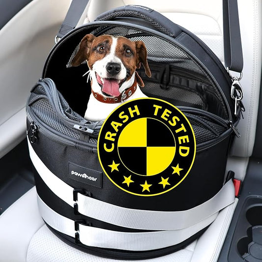 Crash-Tested Dog Car Carrier (Test with FMVSS 213b - 5 Star Safety Rated by CPS) | 3-in-1 Small Dog Car Seat, Pet Carrier for Vet Visit, Enclosed Cat Bed & Carseat | Best for Safe Travel (Up to 15lbs)